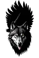 can you do a realistic wolf face front on, but the outline of the wolf's face is in the shape of an eagle flying tattoo design idea