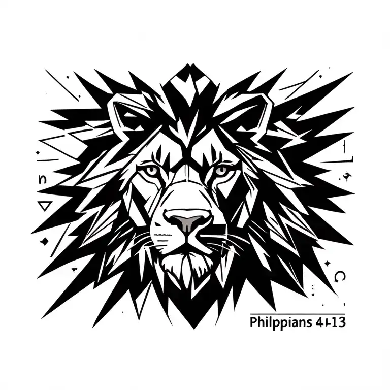 "Philippians 4:13" Lion head tattoo design idea