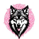 wolf and pink tattoo design idea