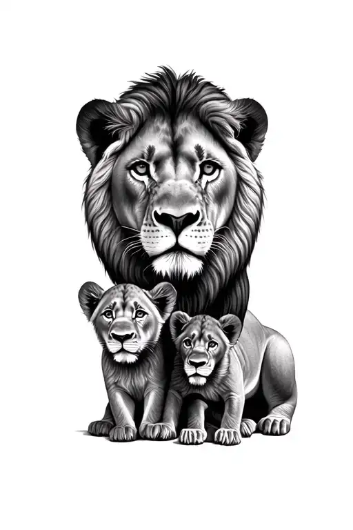 Lion with 2 cubs face only tattoo design idea