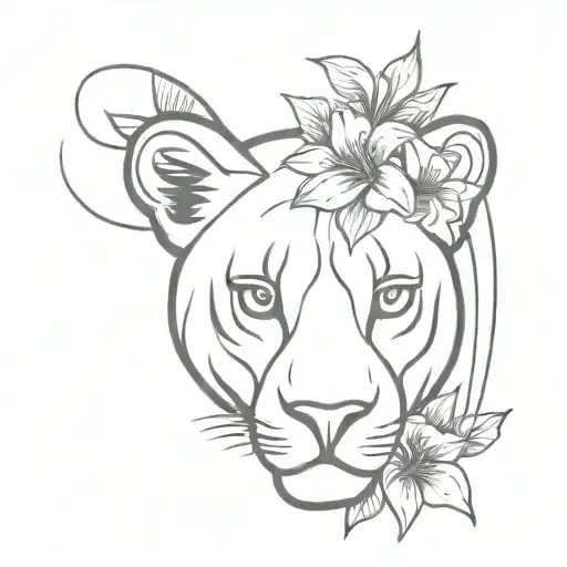 lioness, flamboyant, hibiscus, frangipani tattoo design idea