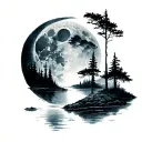 dark forest moon river tattoo design idea
