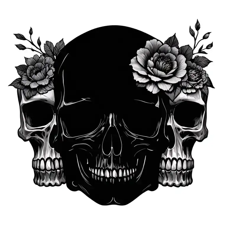 skulls and flowers tattoo design idea