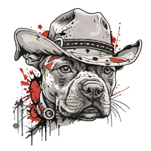 grey staffy puppy wearing a cowboy hat tattoo design idea