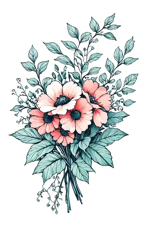 vine and flower bouquet tattoo design idea