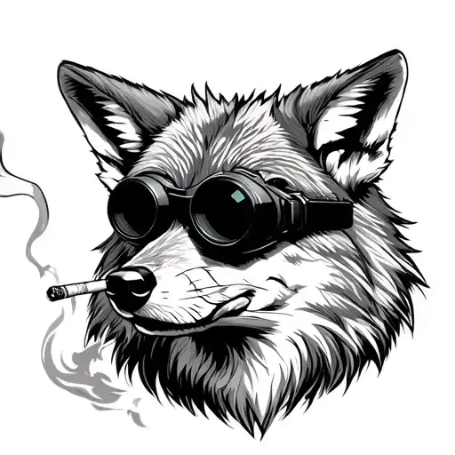 coyote smoking a cigarette with night vision goggles tattoo design idea