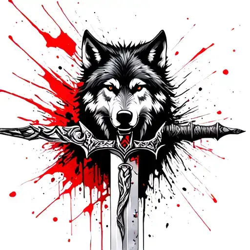 Viking wolf sword tattoo design idea
