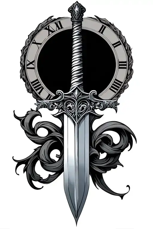 arrival Roman numerals as a sword tattoo design idea