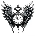 Wing heart clock tattoo design idea