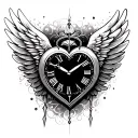 Wing heart clock tattoo design idea
