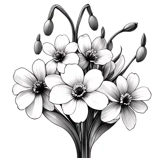 Snowdrop and cosmos flowers tattoo design idea