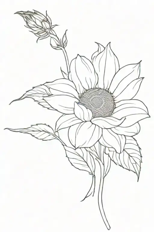 sunflower, poppy, sweet pea, gladiolus flowers intertwined tattoo design idea