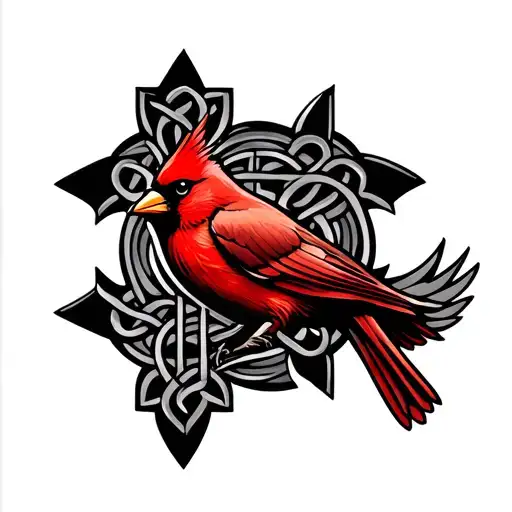 Celtic cross black with red cardinal bird tattoo design idea