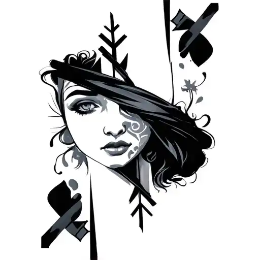 Female face with cross wrapped tattoo design idea