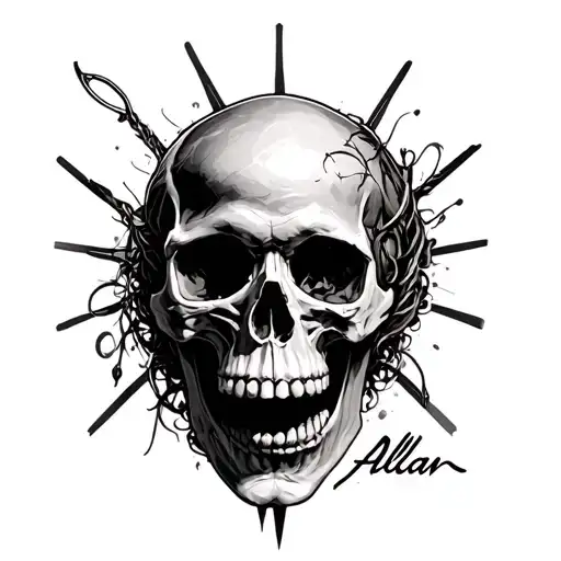 "Allan" hidden in jaw of skull tattoo design idea