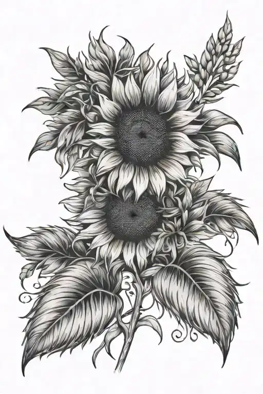 sunflower and barley with text saying among the fields of gold tattoo design idea