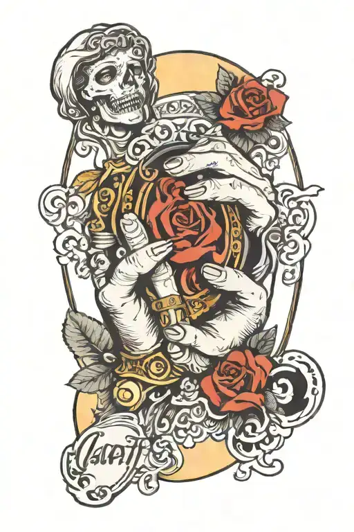 gypsy hand holding tarot card deck tattoo design idea