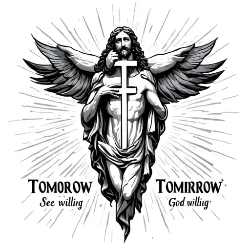‘See you tomorrow, God willing’ avec une croix de jesus tattoo design idea