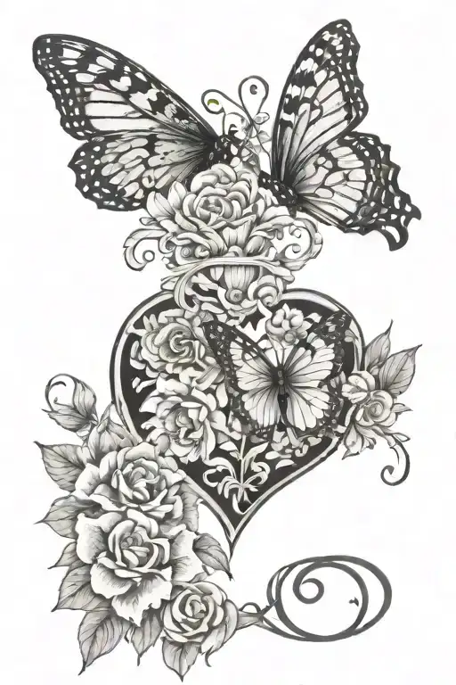 leopard butterfly inside a floral heart with the body of butterfly symbolising a christian cross and crown  tattoo design idea