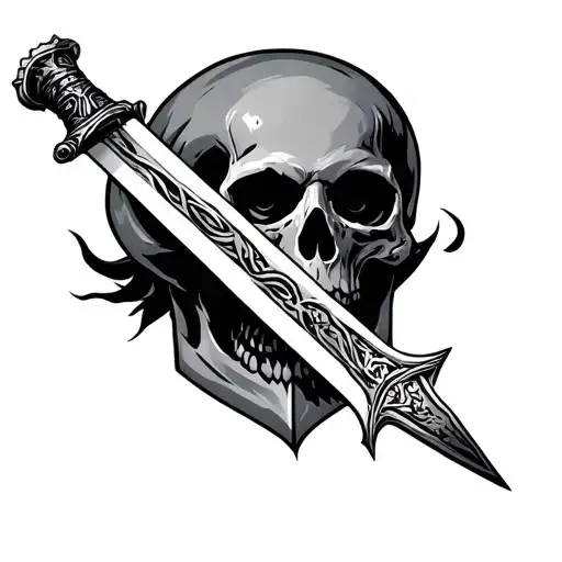 doom slayer sword through skull tattoo design idea