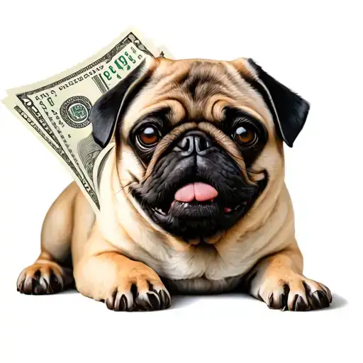 Pug dog with money tattoo design idea