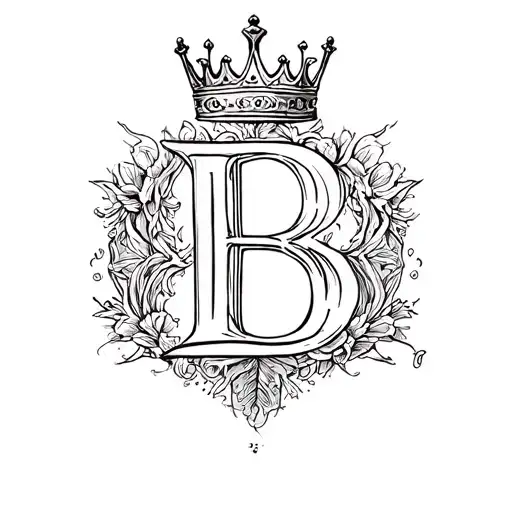 letter B with king crown surrounded tattoo design idea