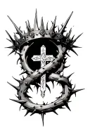 crown of thorn that wraps around into rosary with cross tattoo design idea