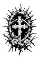 crown of thorn that wraps around into rosary with cross tattoo design idea