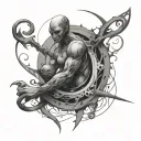 An abstract design of a player character merging with a cancer zodiac symbol tattoo design idea