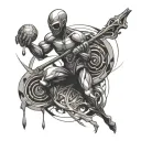 An abstract design of a player character merging with a cancer zodiac symbol tattoo design idea