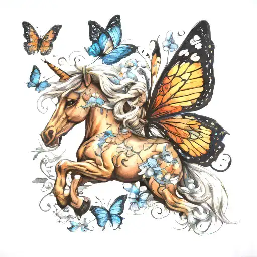 ponies and butterflies tattoo design idea