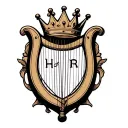 "H and r" harp with crown hanging tattoo design idea