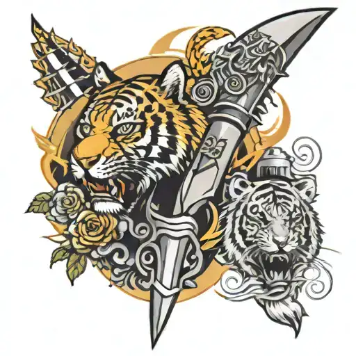 an arm sleeve that includes a bullet, a  knight, a  tiger, the number 22, a rocket, the word select, the word legacy, a  tattoo design idea