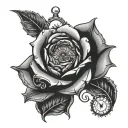 rose & clock tattoo design idea