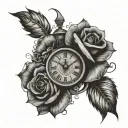 rose & clock tattoo design idea