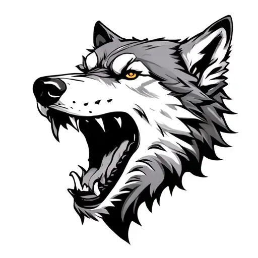 Fenris Wolf head, Open mouth, bad tattoo design idea