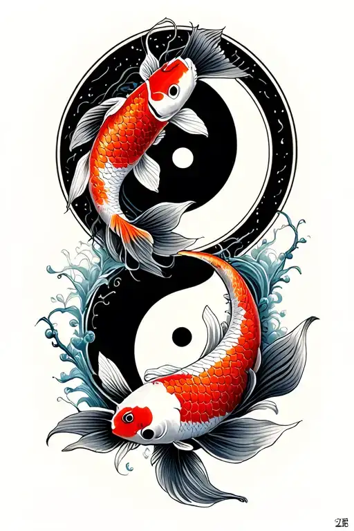 zen circle inside with koi fish yin yang symbol incorporated tattoo design idea