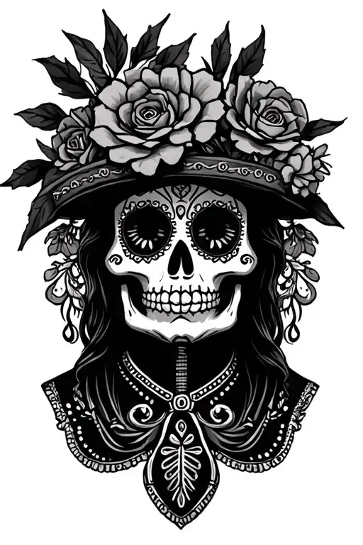 day of the dead mariachi skeleton tattoo design idea
