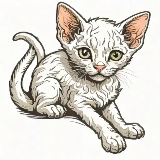 a little white kitten devon rex tattoo design idea