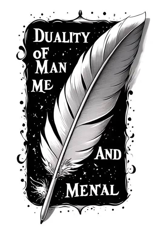 Quill and paper with the words “Duality of Man And Mental” written on the paper  tattoo design idea