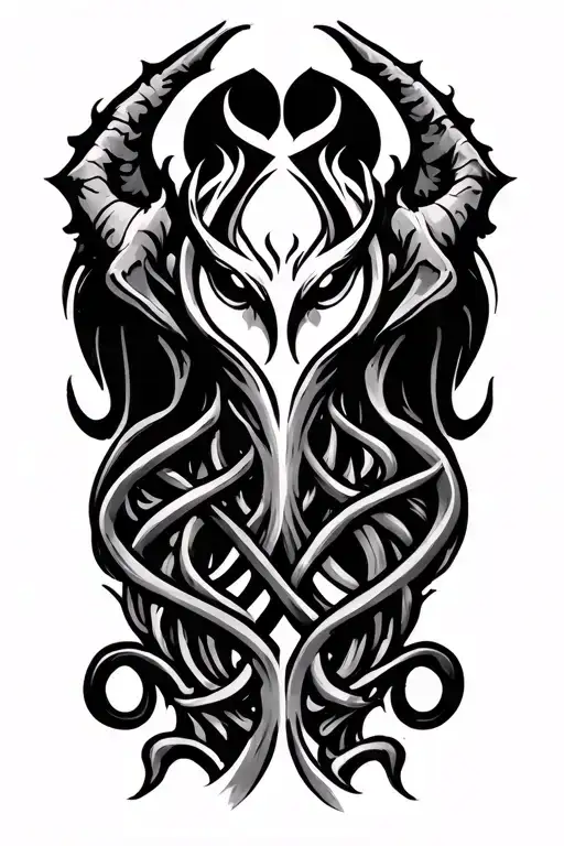 Demon glyph symbol intertwined tattoo design idea