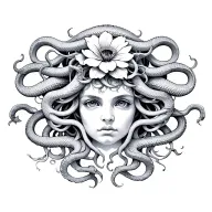 medusa head 17 snakes and 1 flower tattoo design idea