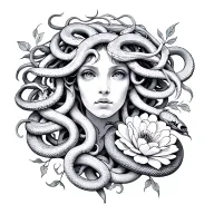 medusa head 17 snakes and 1 flower tattoo design idea