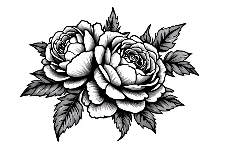 western leather tooled peony and roses blooming tattoo design idea