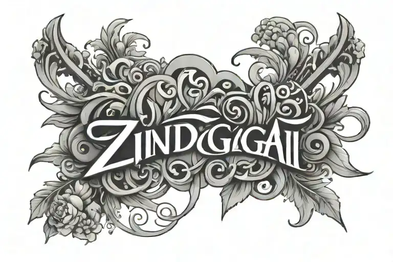 typography spelling "ZINDAGI" tattoo design idea