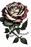side neck tattoo with a rose stem and the word resilience tattoo design idea