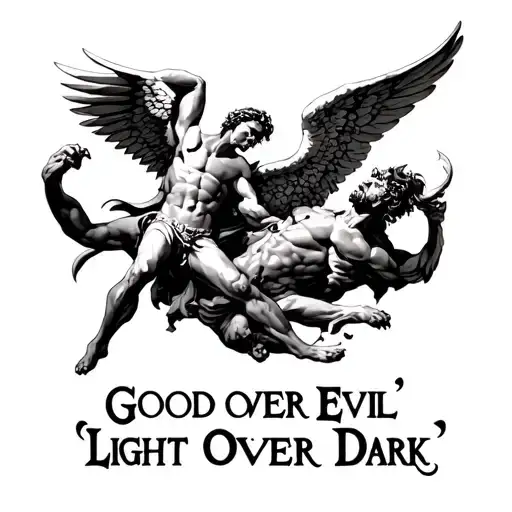 "Good Over Evil Light Over Dark" Archangel Michael Defeating Satan tattoo design idea