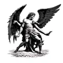 "Good Over Evil Light Over Dark" Archangel Michael Defeating Satan tattoo design idea