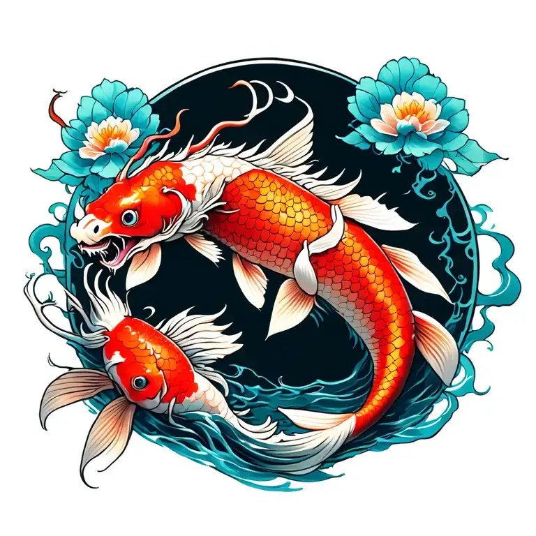 koi fish with dragon tempol tattoo design idea