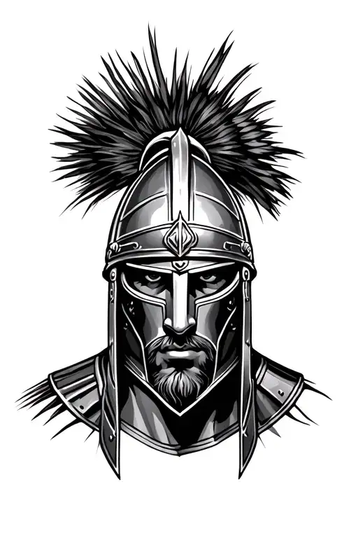 gladiator head with gladiator helmet tattoo design idea
